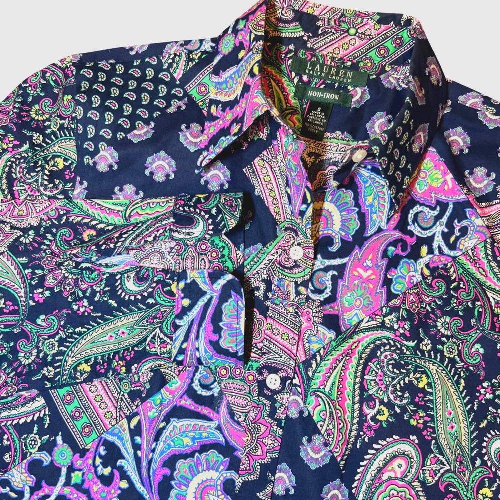 Lauren Ralph Lauren Navy Paisley Button-Down Shirt with Pink & Green Accents